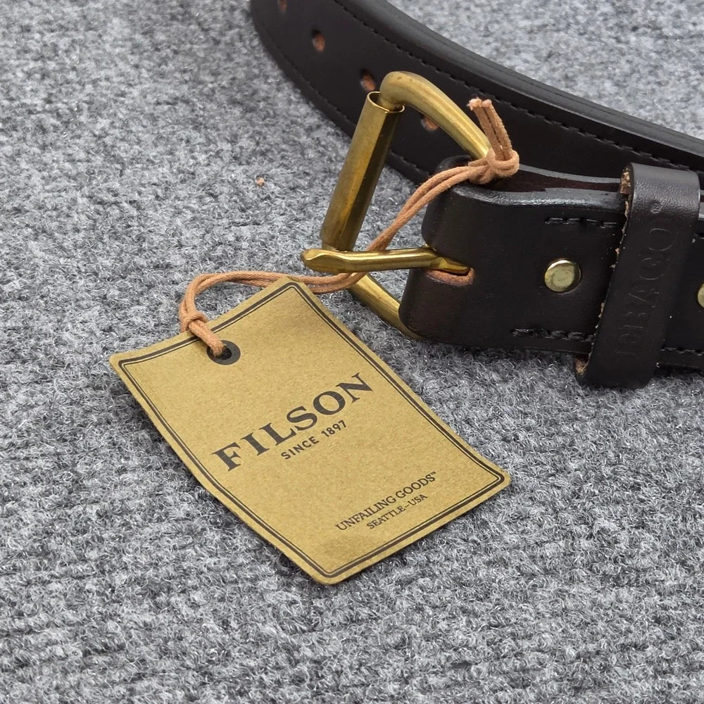 Filson x Sebago Double Layer Belt Mens 28 Brown Bridle Leather Canvas Made USA